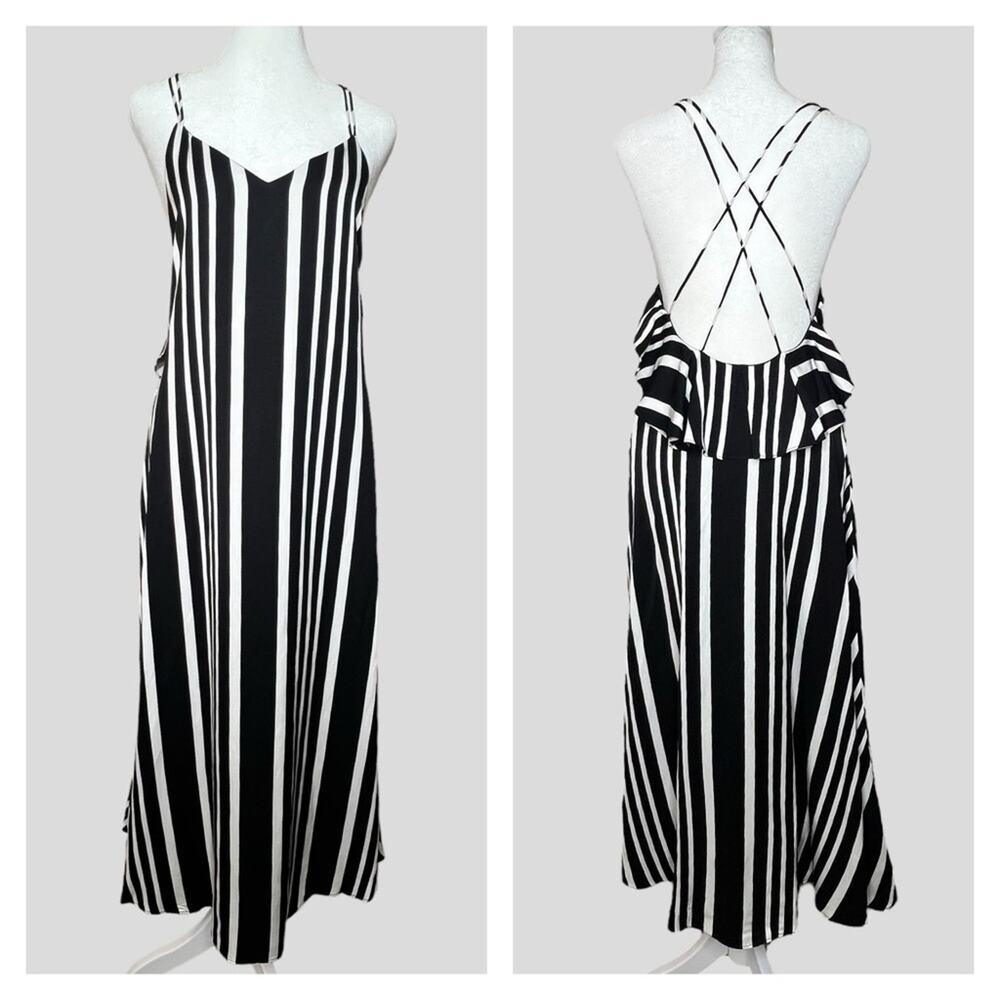 Silky Sundress 6 Jorya Black White Strappy Ruffle Open Back Midi Sexy Slip Dress